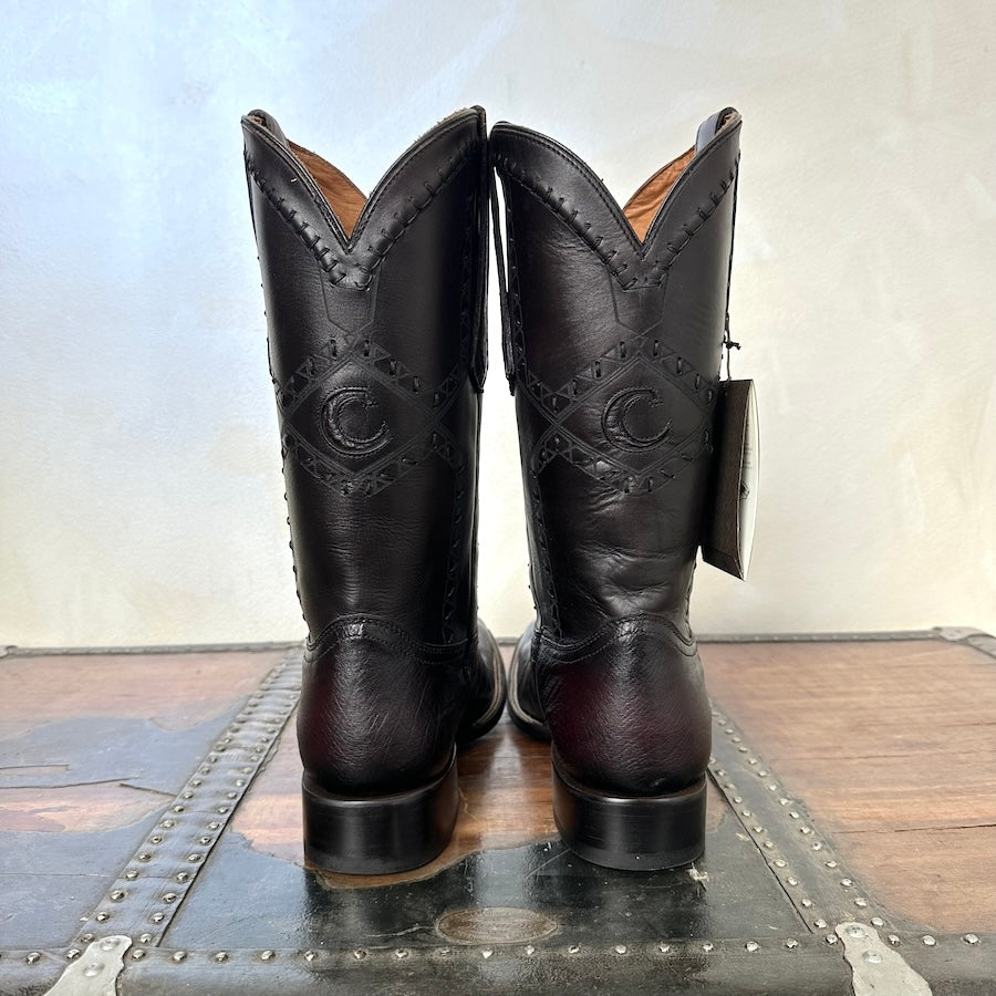 Cuadra Mens Ostrich Belly Flame Black Cherry Leather Boots 3Z01AB