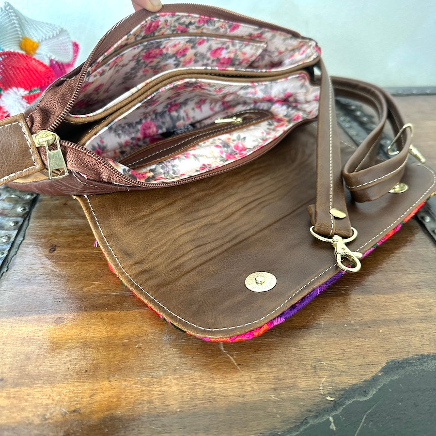 Dulce's Leather Embroidered Shoulder Bag