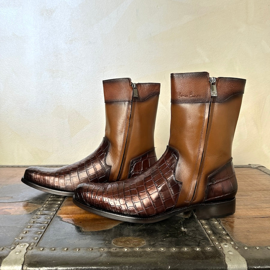 Franco Cuadra Mens Brown Crocodile Cowhide Ankle Boot 802NPTS