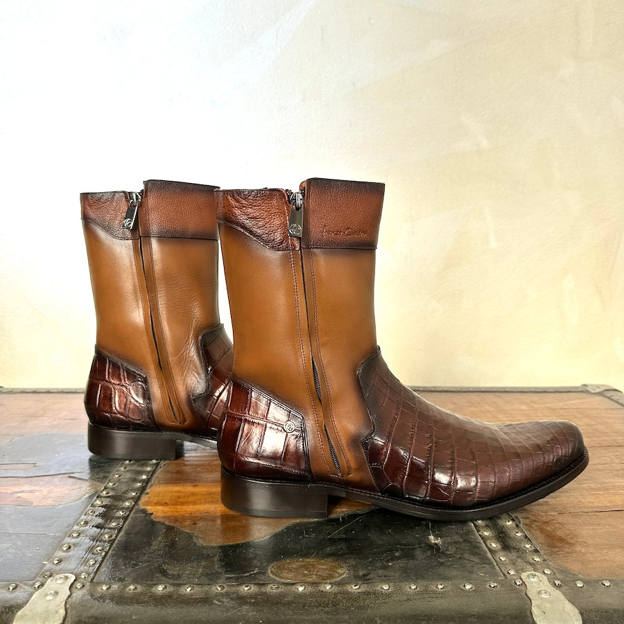 Franco Cuadra Mens Brown Crocodile Cowhide Ankle Boot 802NPTS