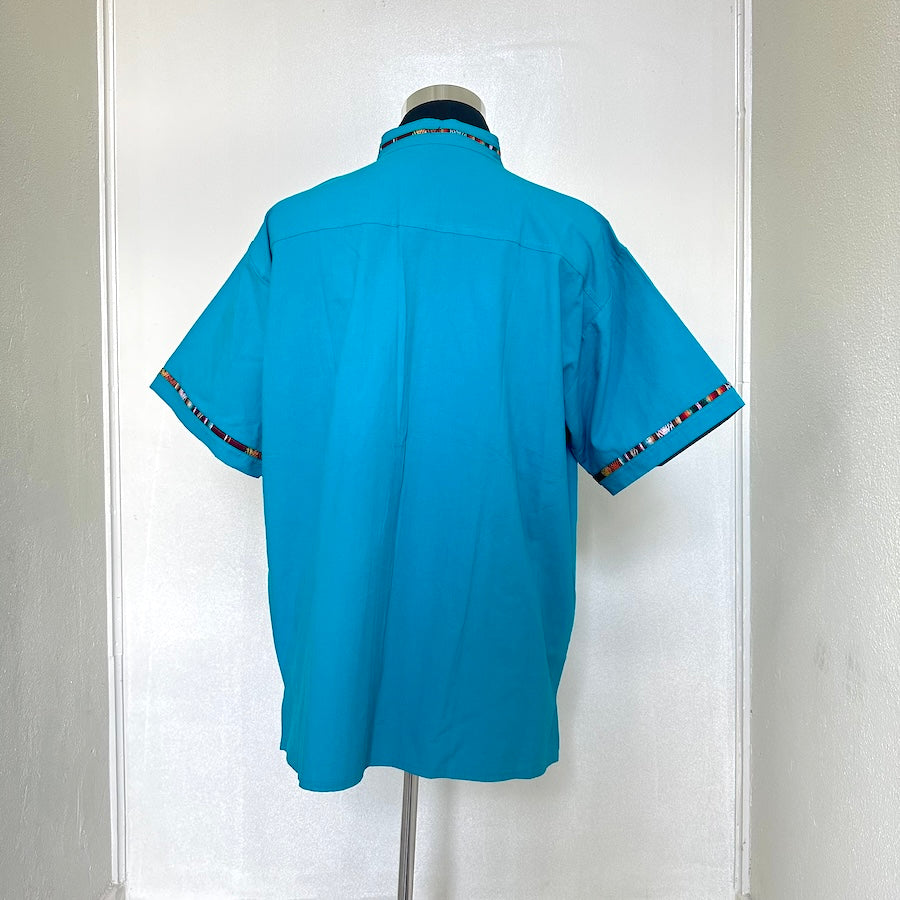 Chiapas Serape Aqua Blue Guayabera (2XL)