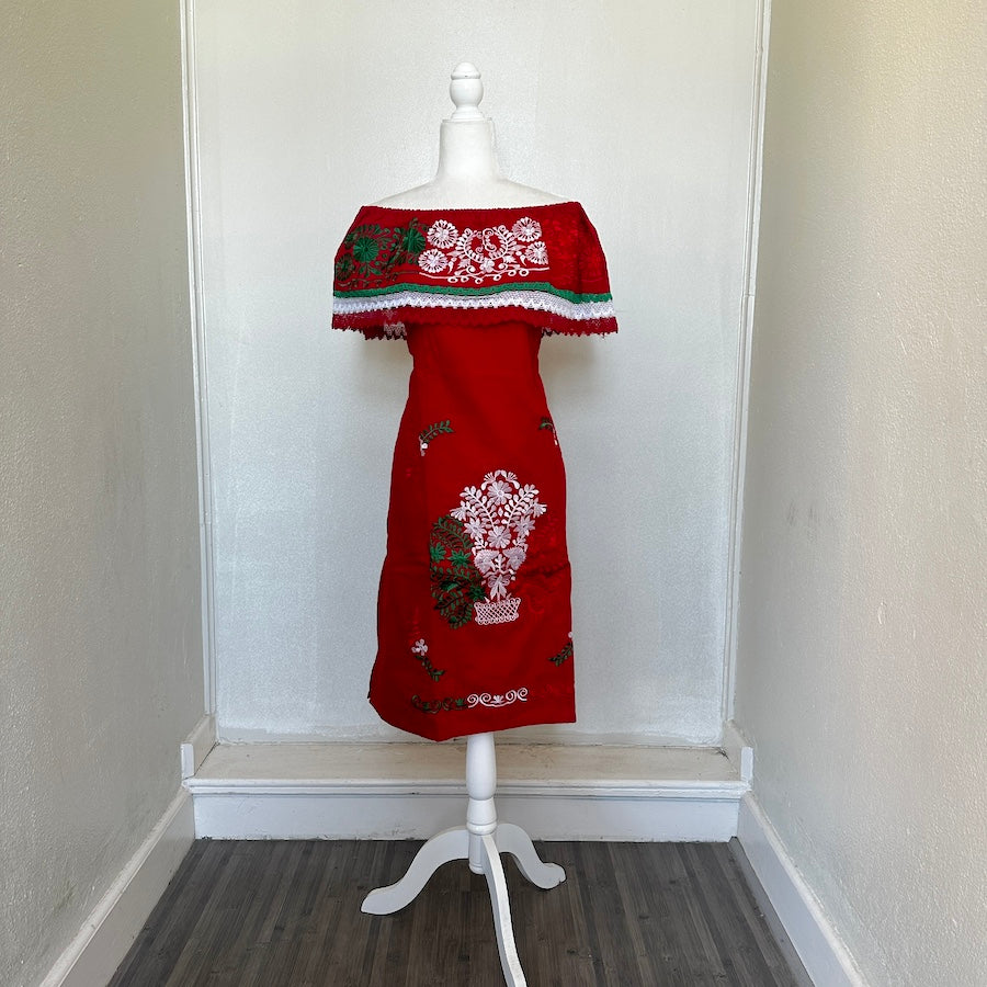 Viva Mexico Off-Shoulder Embroidered Mid-Dress (Size US M)