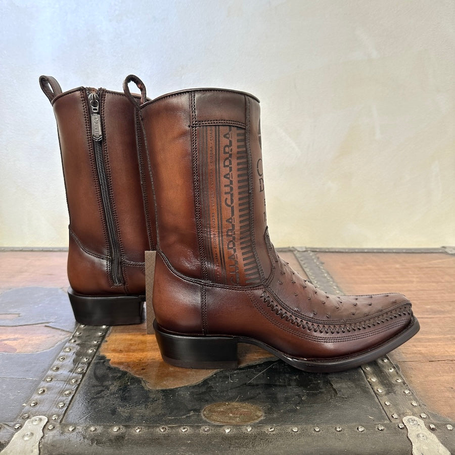 Cuadra Mens Ostrich Flame Chocolate Leather Boots 1J2KA1