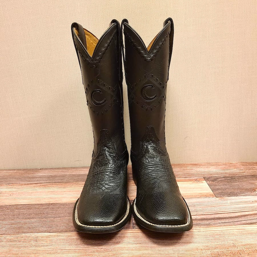 Cuadra Mens Ostrich Belly Black Boots 3Z01AB