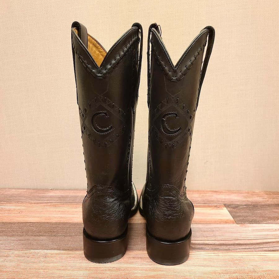 Cuadra Mens Ostrich Belly Black Boots 3Z01AB