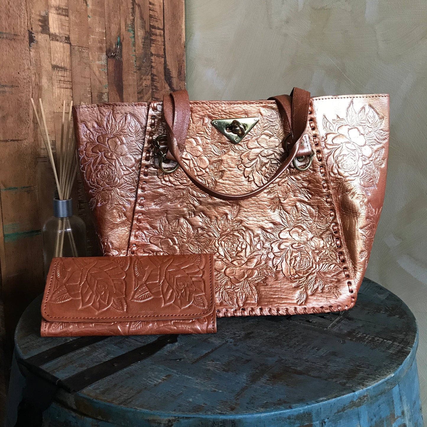 Julieta's Bronze Leather Top-Handle Shoulder Bag Set