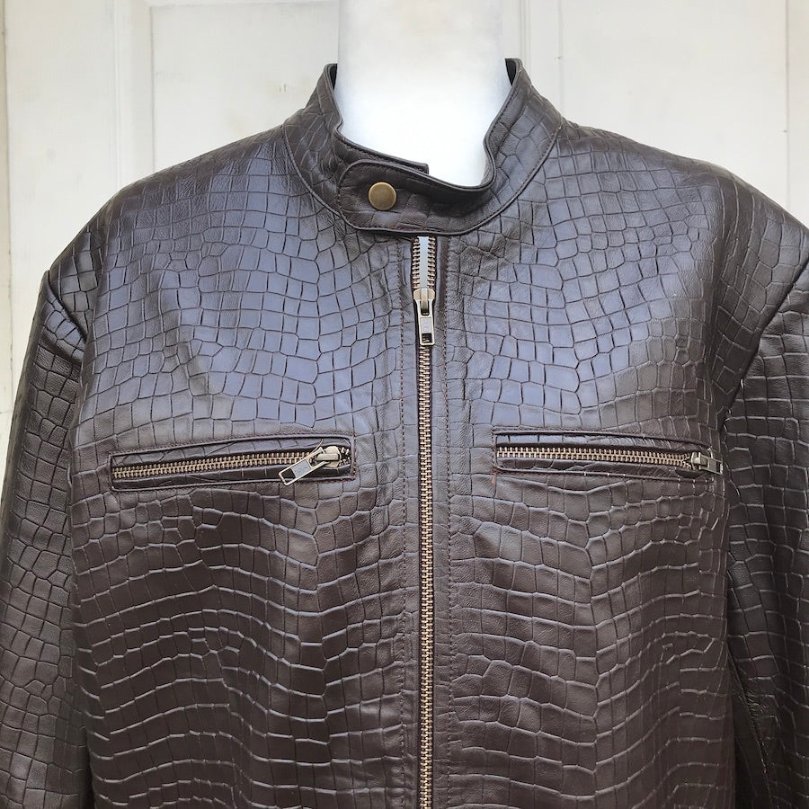 Wild Rider Mens Crocodile Embossed Leather Jacket ( XL )