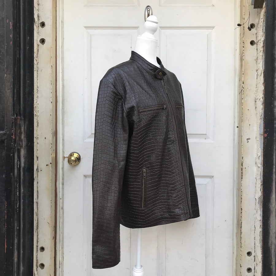 Wild Rider Mens Crocodile Embossed Leather Jacket ( XL )