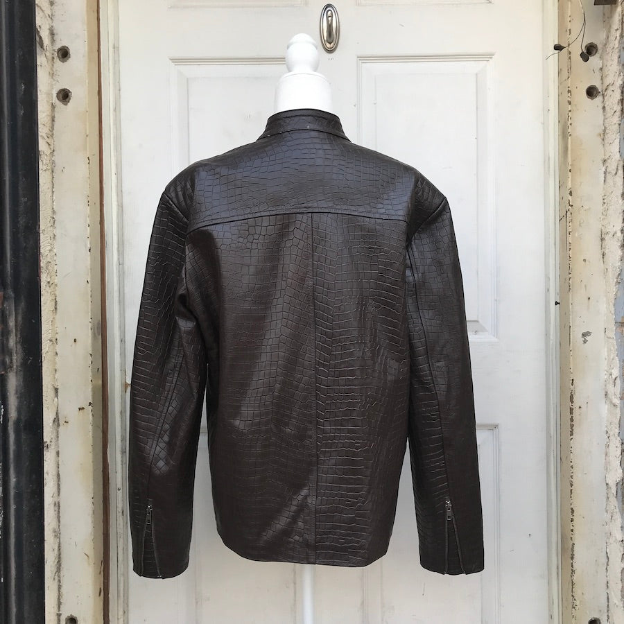 Wild Rider Mens Crocodile Embossed Leather Jacket ( XL )