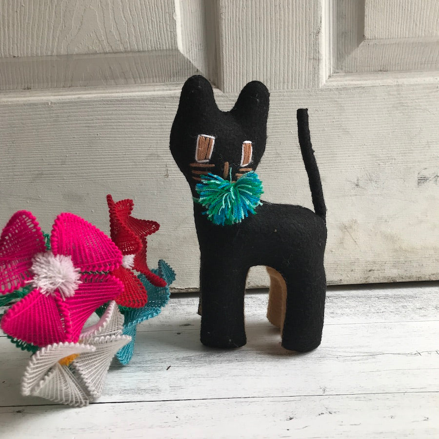 Embroidered Black Cat Plushie (9")