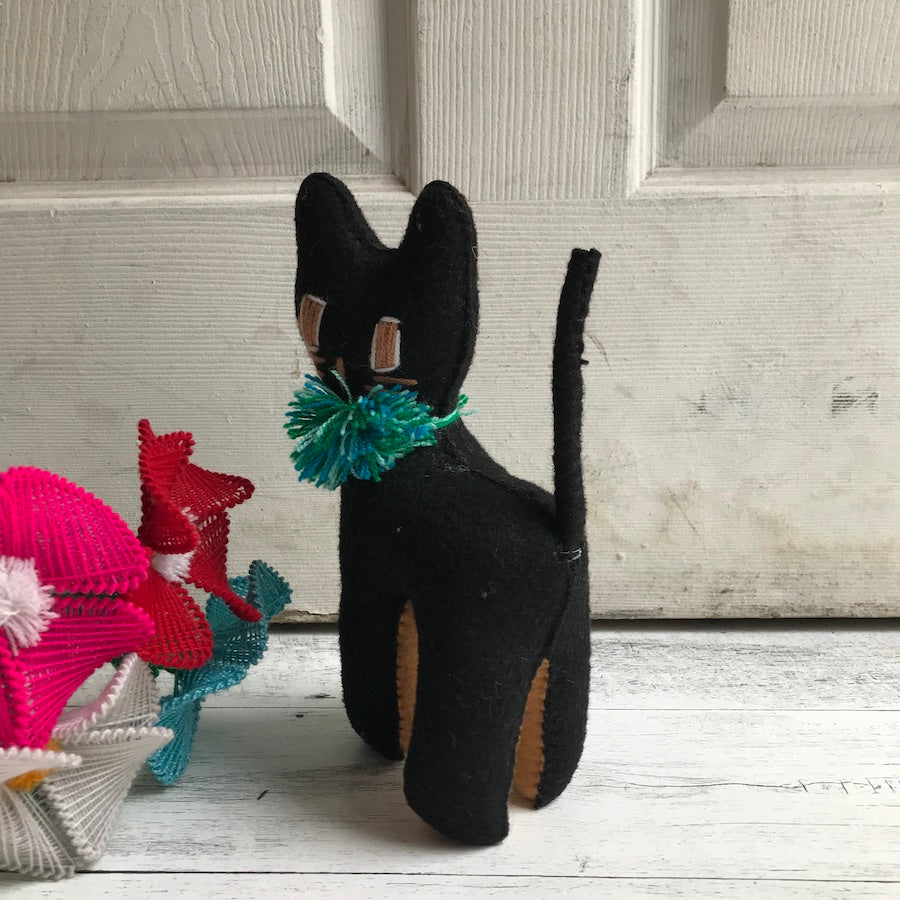 Embroidered Black Cat Plushie (9")