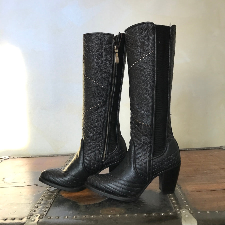 Brown leather engraved boots, for women - 3F66PH - Cuadra Shop