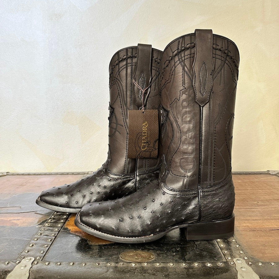 Cuadra Mens Ostrich Belly BLack Boots 3Z1OA1
