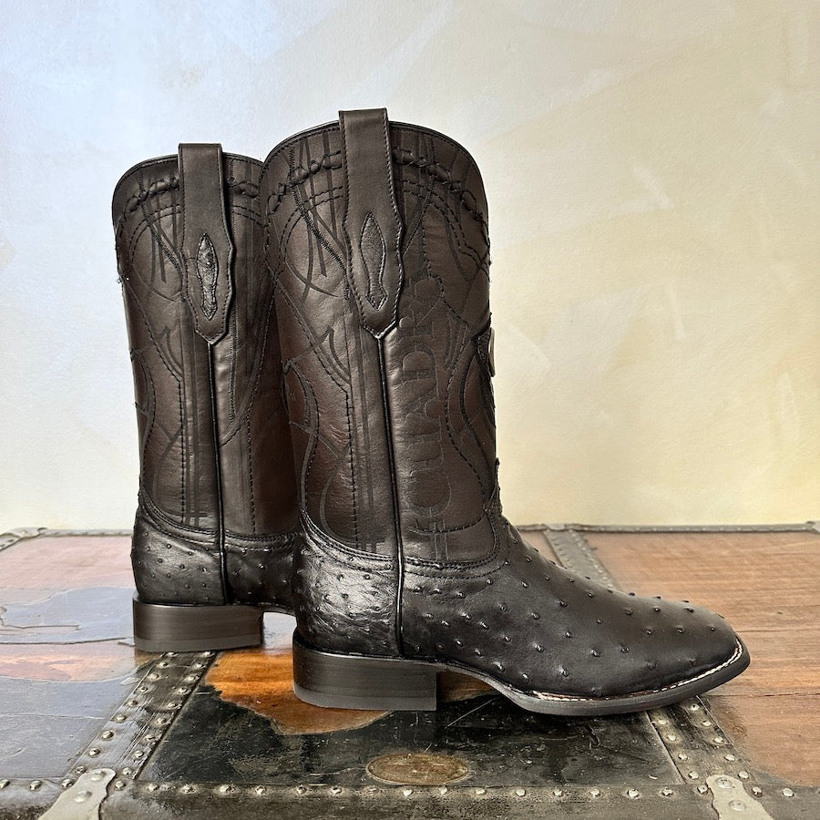 Cuadra Mens Ostrich Belly BLack Boots 3Z1OA1