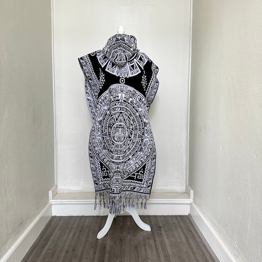 Mexican Maya Hoodie Poncho ( O/S )