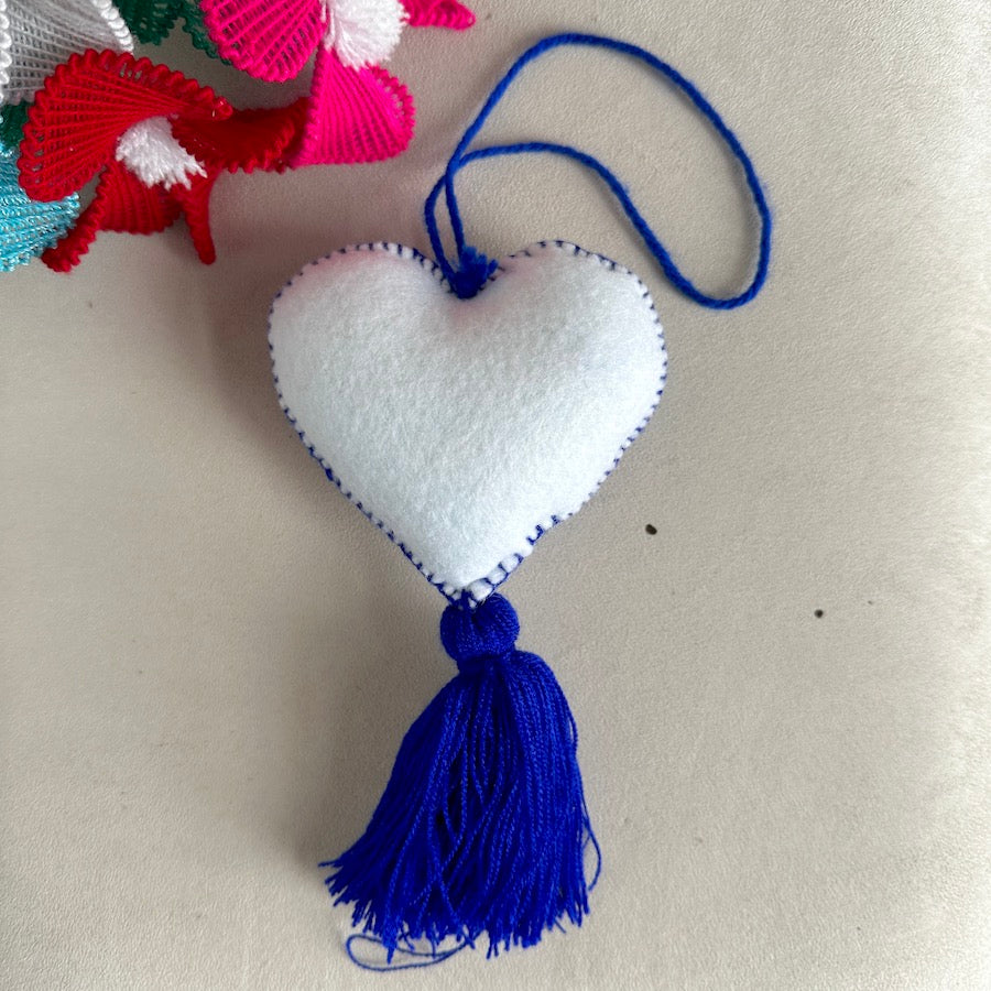 Evil Eye Embroidered Heart Tassel