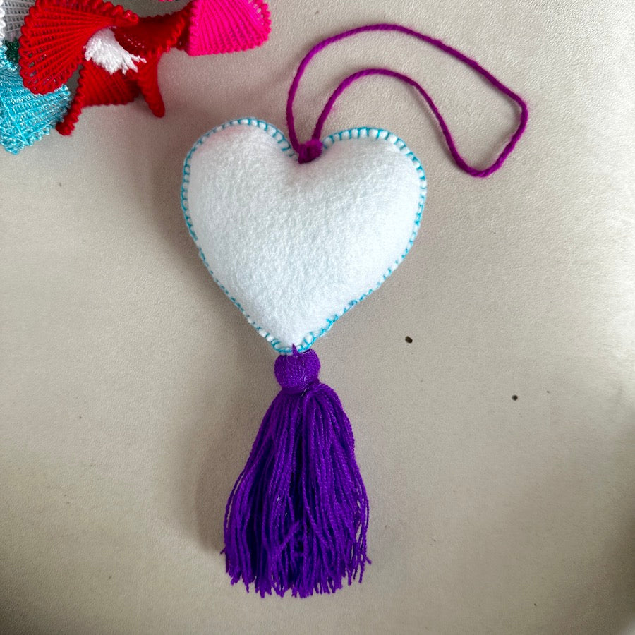 Evil Eye Embroidered Heart Tassel