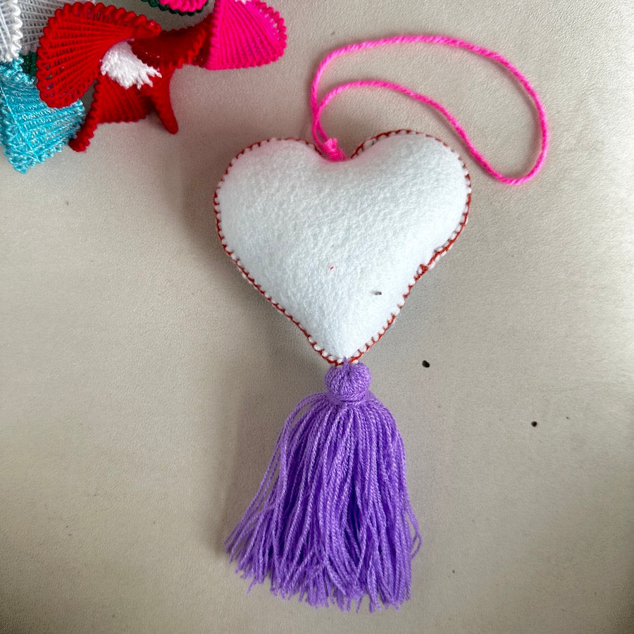 Evil Eye Embroidered Heart Tassel