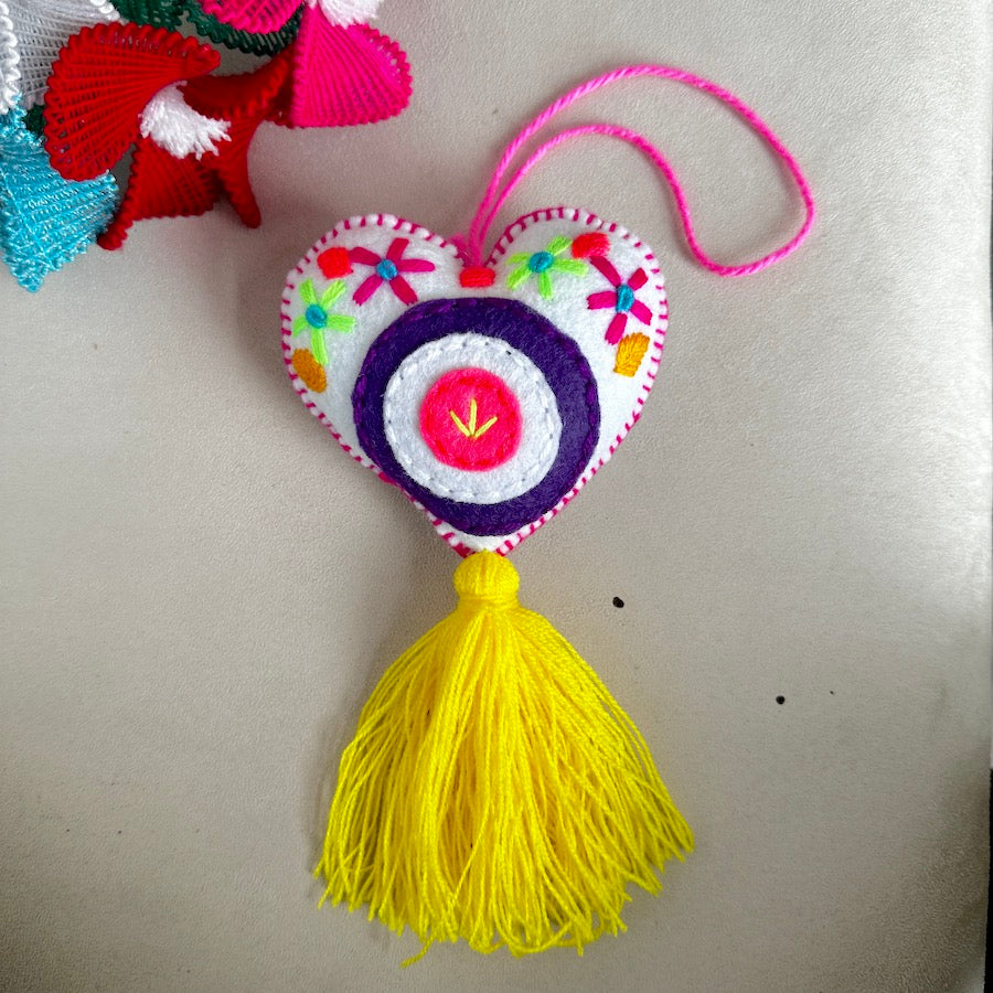Evil Eye Embroidered Heart Tassel
