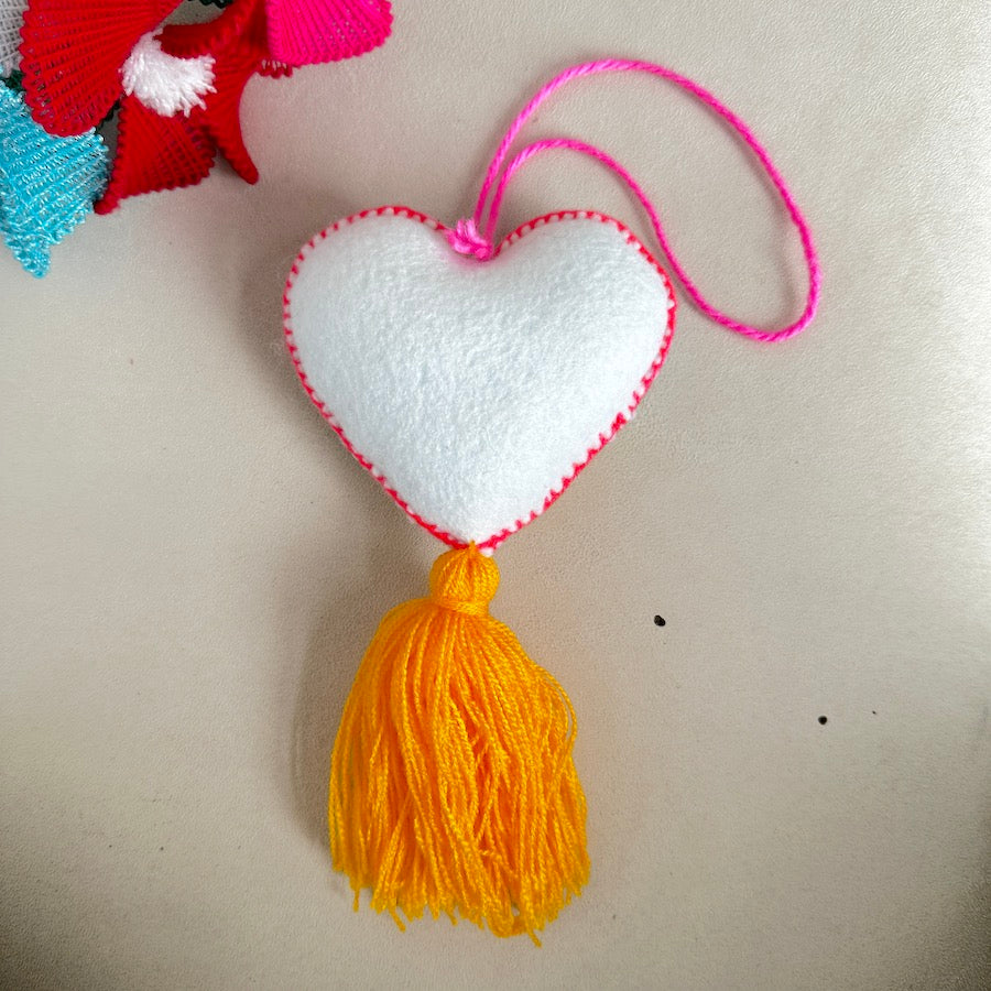 Evil Eye Embroidered Heart Tassel