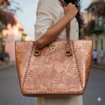 Julieta's Bronze Leather Top-Handle Shoulder Bag Set