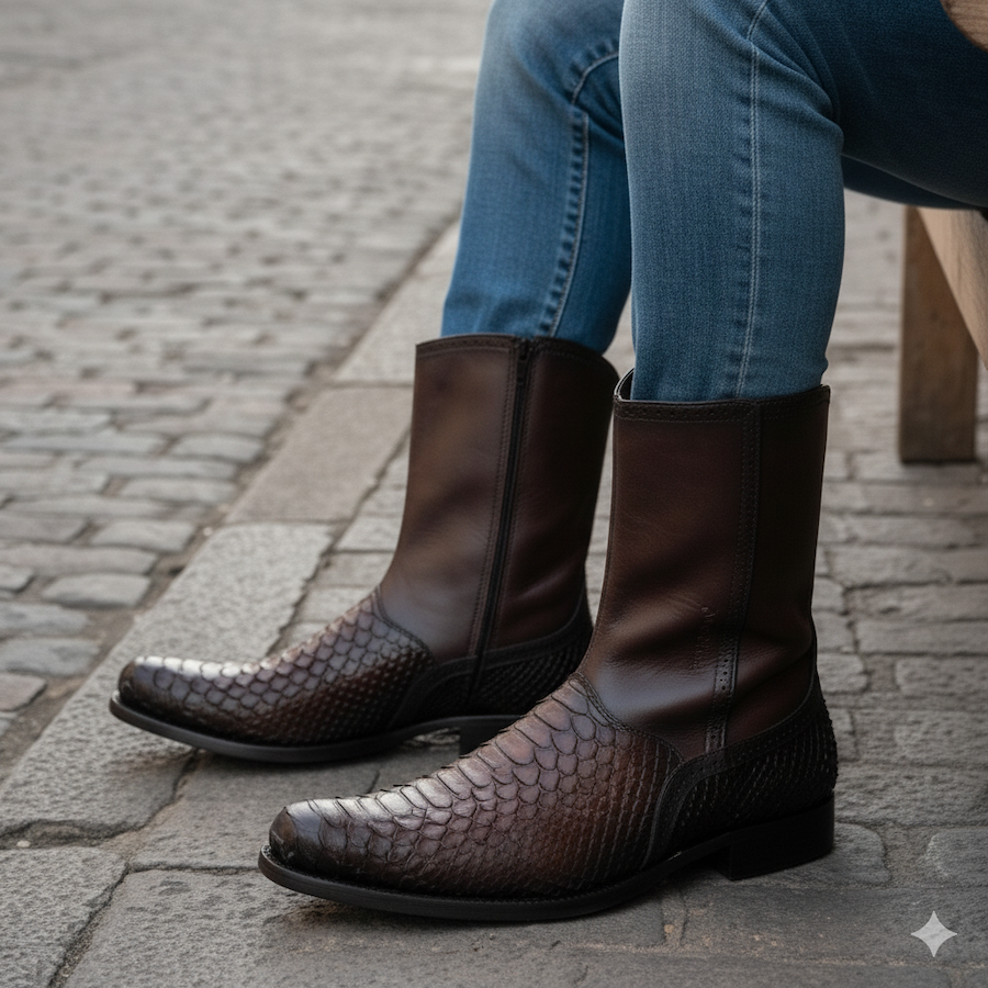 Franco Cuadra Mens Brown Python Cowhide Ankle Boot 827PBTE