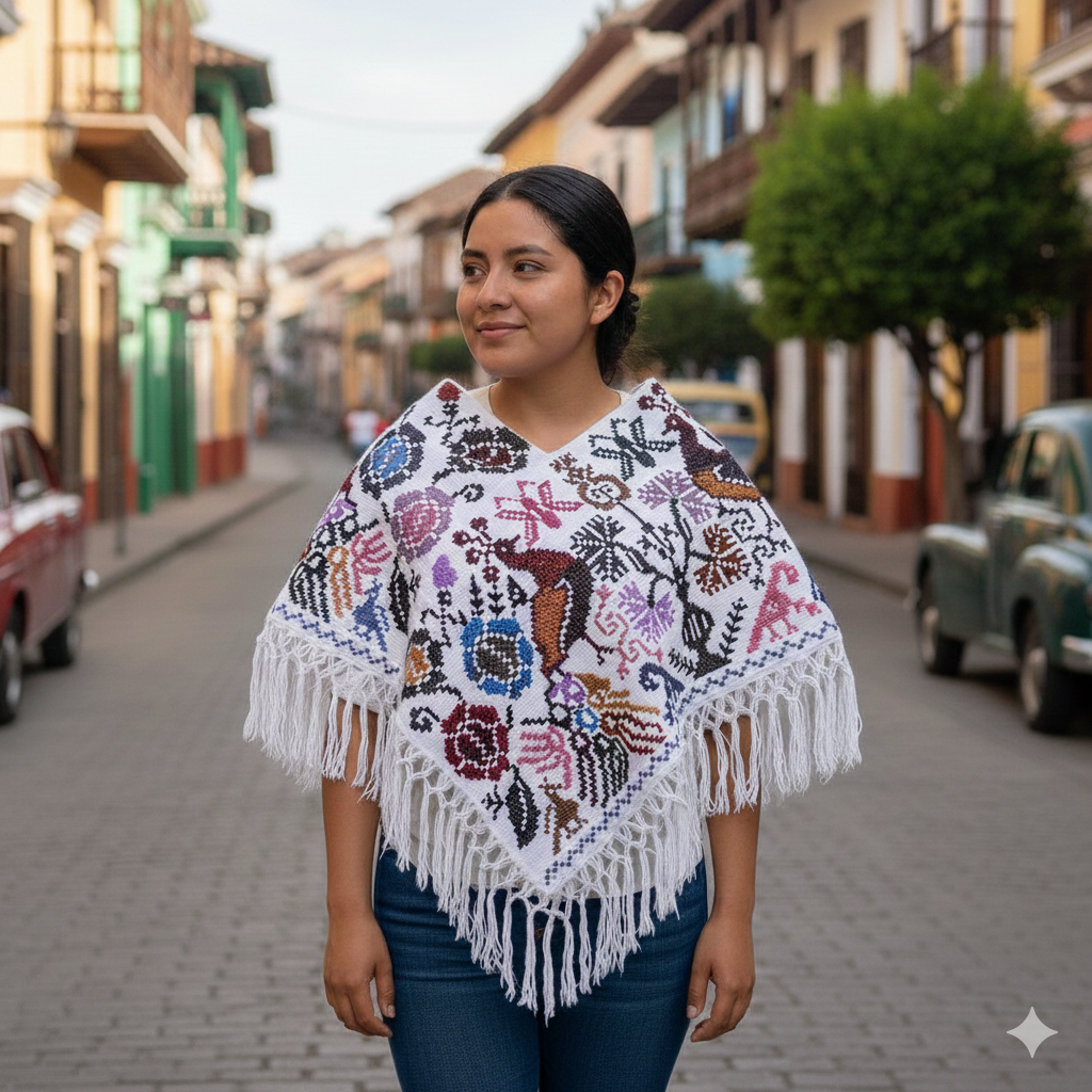 Mananita Cruz Embroidered Poncho (US One Size)