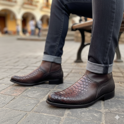 Franco Cuadra Mens Brown Python Cowhide Ankle Boot 827PBTE