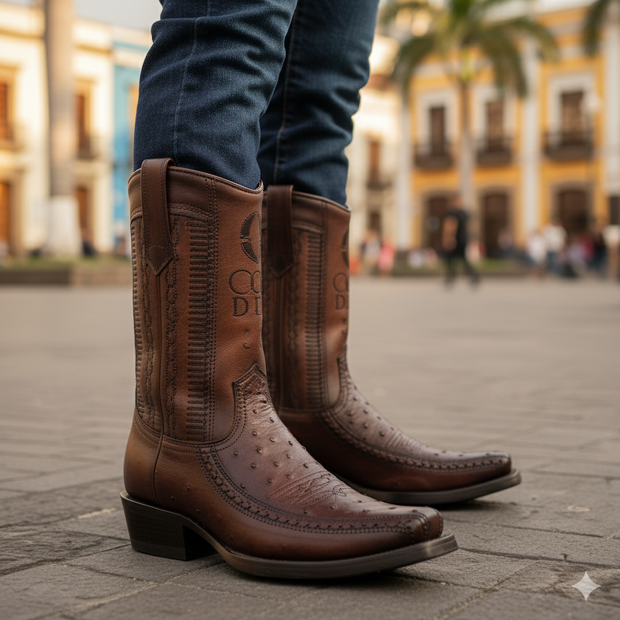 Cuadra Mens Ostrich Flame Chocolate Leather Boots 1J2KA1