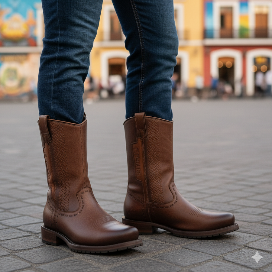 Cuadra Mens Handwoven Honey Leather Boots 4D05RS