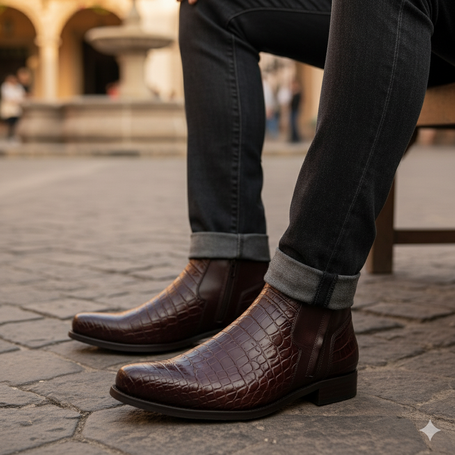 Franco Cuadra Mens Brown Crocodile Cowhide Ankle Boot 802NPBS