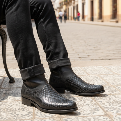 Franco Cuadra Mens Black Python Cowhide Ankle Boot 827PBTS