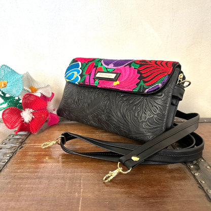 Dulce's Leather Embroidered Shoulder Bag