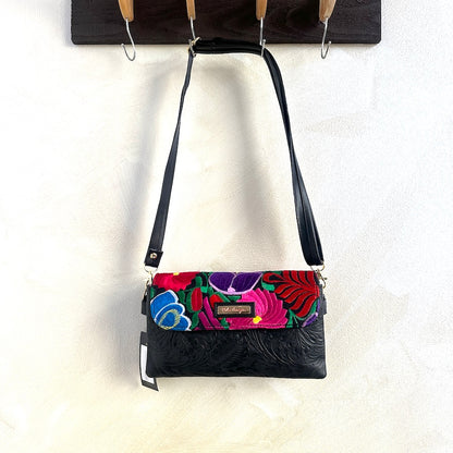 Dulce's Leather Embroidered Shoulder Bag