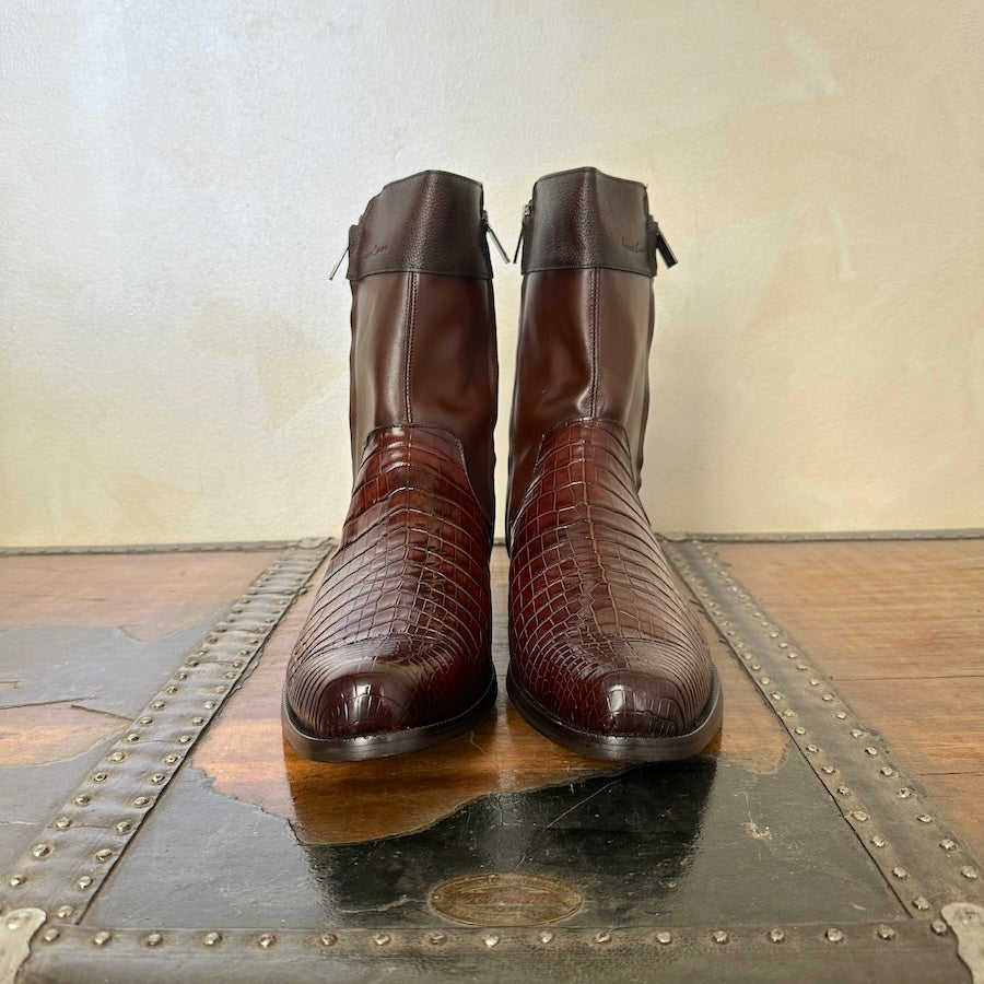 Franco Cuadra Mens Brown Crocodile Cowhide Ankle Boot 802NPBS