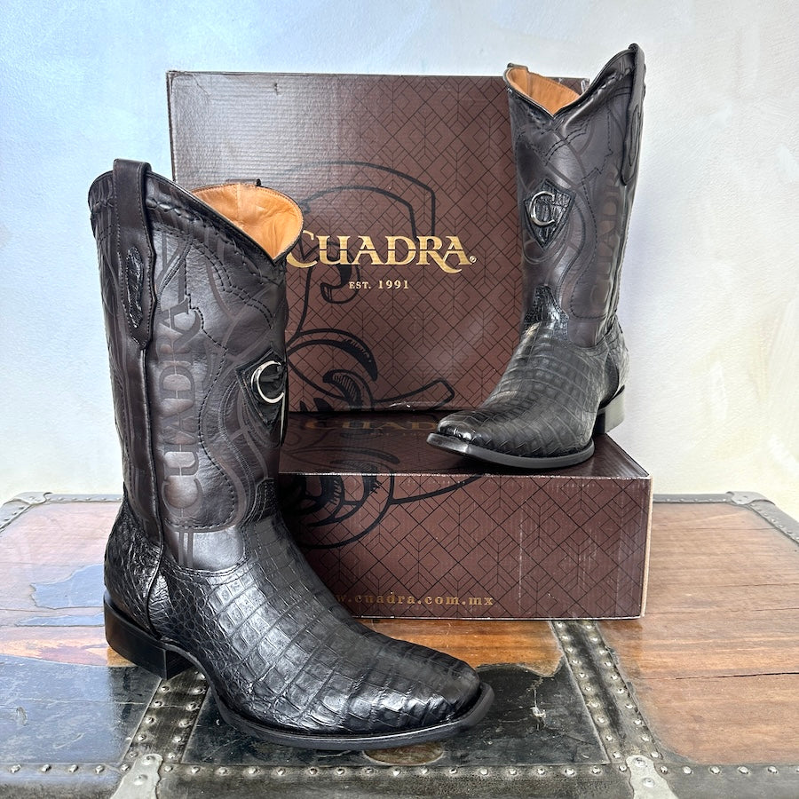 Cuadra Mens Fuscus Caiman Belly Black Embroidery Boots 3C1NFY