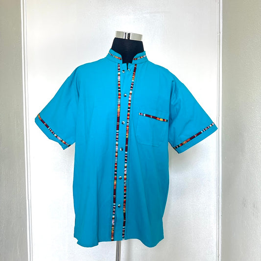 Chiapas Serape Aqua Blue Guayabera (2XL)