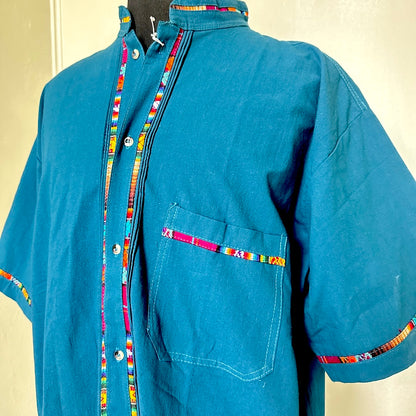 Chiapas Serape Teal Guayabera (3XL)