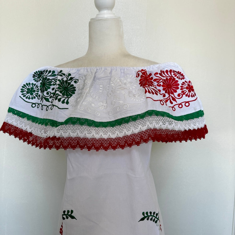 Viva Mexico Off-Shoulder Embroidered Mid-Dress ( M/L )