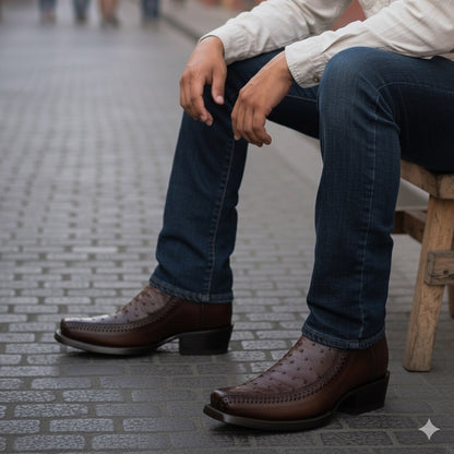 Cuadra Mens Ostrich Flame Chocolate Leather Boots 1J2KA1