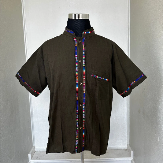 Chiapas Serape Green Khaki Guayabera