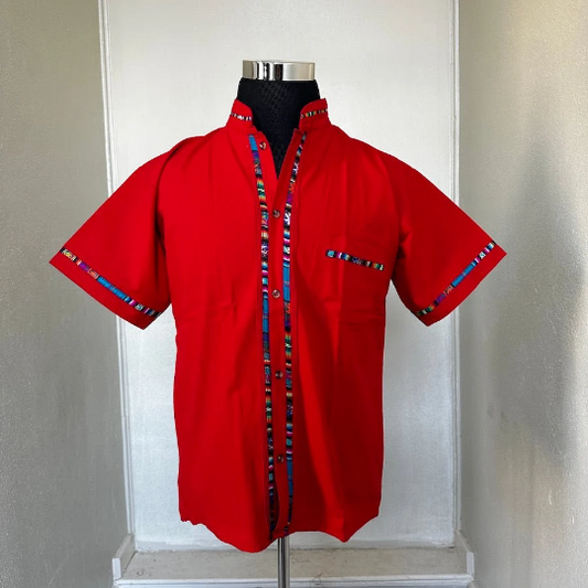 Chiapas Serape Red Guayabera