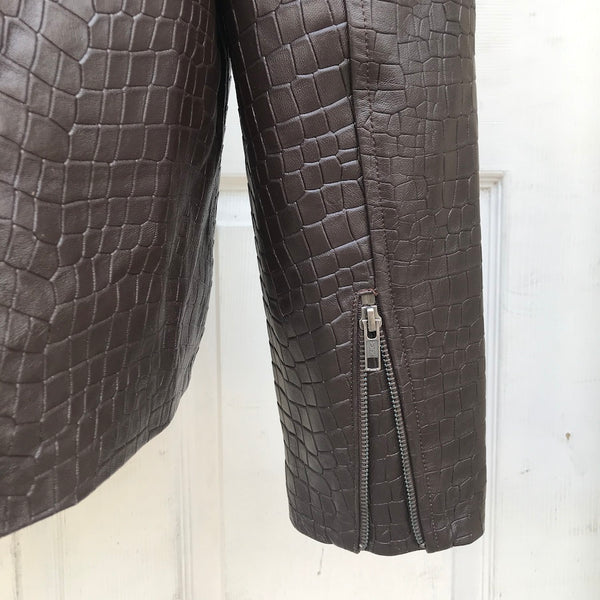 Crocodile Embossed Biker Leather Jacket for Men Alligator 