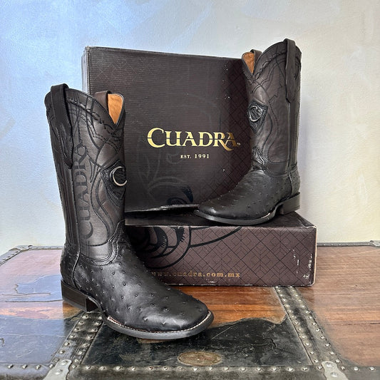 Cuadra Mens Ostrich Belly BLack Boots 3Z1OA1