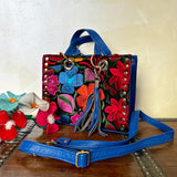 Evita's Leather Embroidered Top-Handle Shoulder Bag