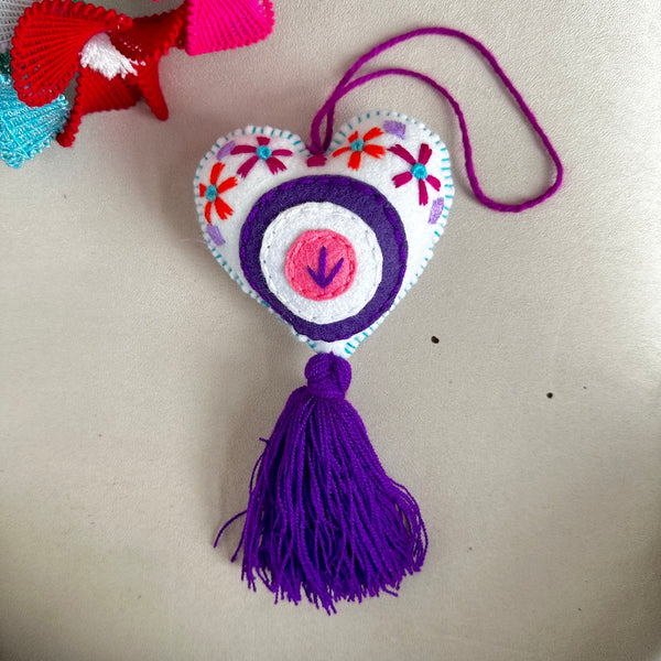 Evil Eye Embroidered Heart Tassel