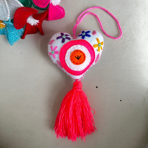 Evil Eye Embroidered Heart Tassel